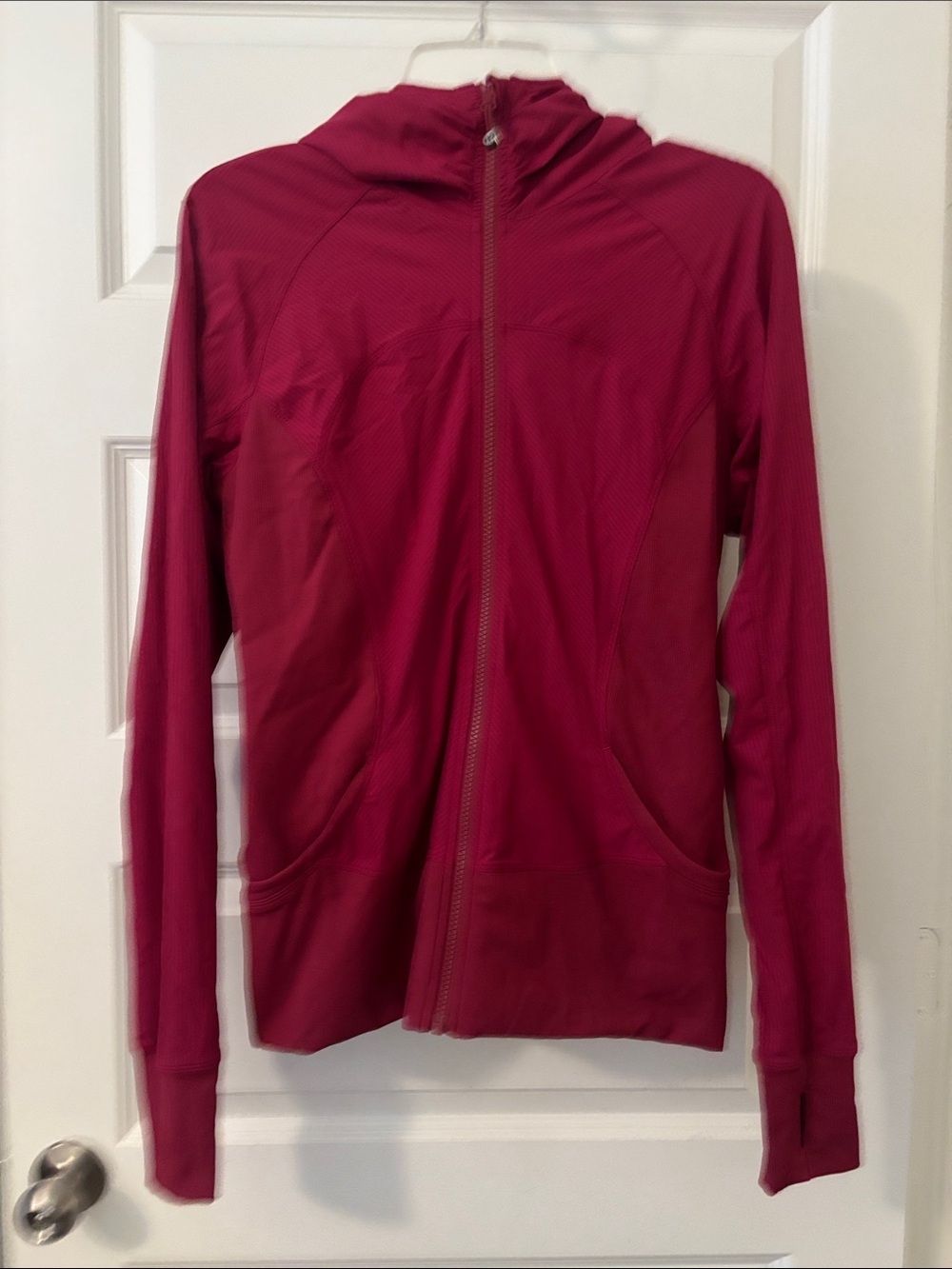 Lululemon Magenta Flux Reversible Jacket SZ 10 w/hood pockets thumbholes active